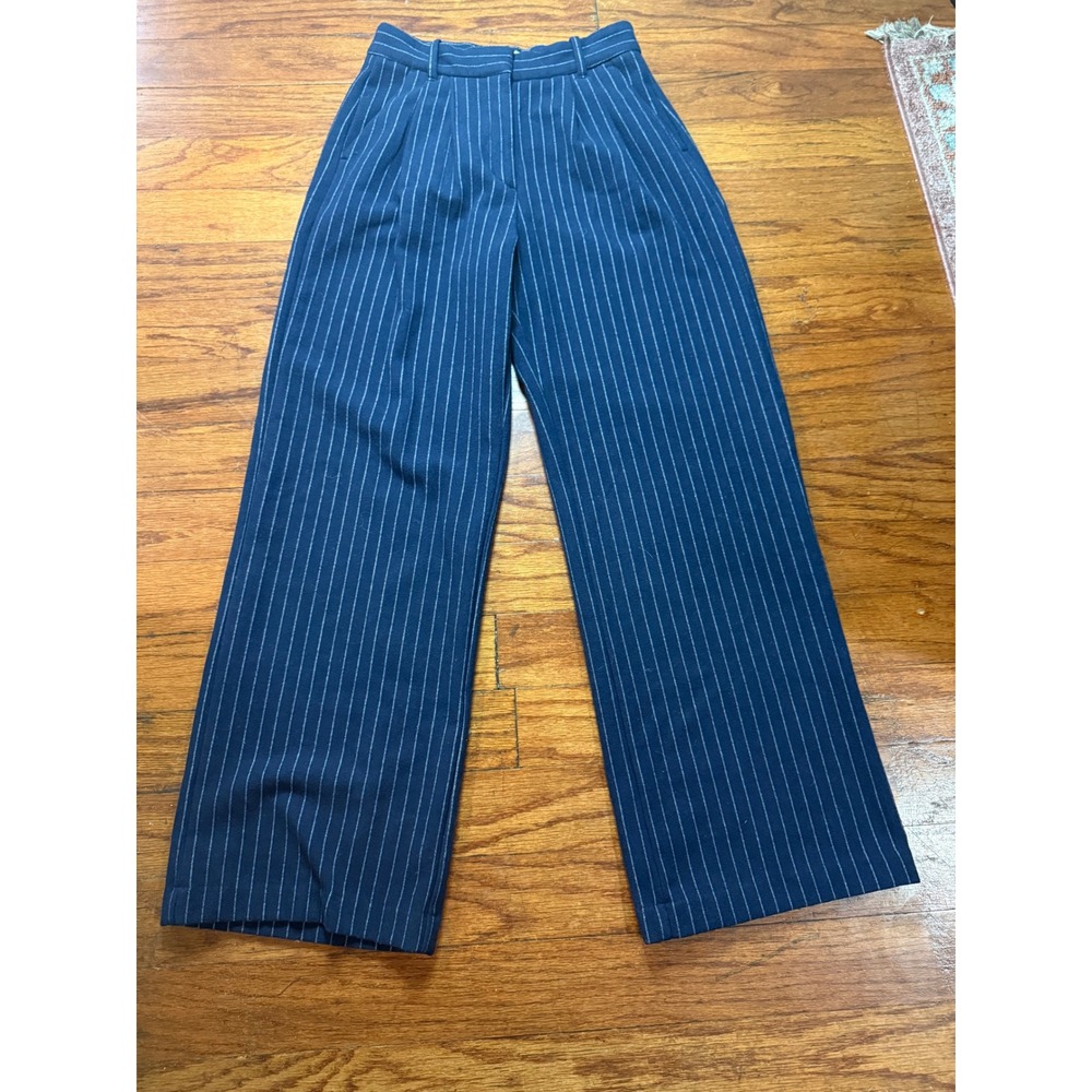 Abercrombie & Fitch Sloane Tailored Wide Leg Pinstripe Pants Navy Blue Small